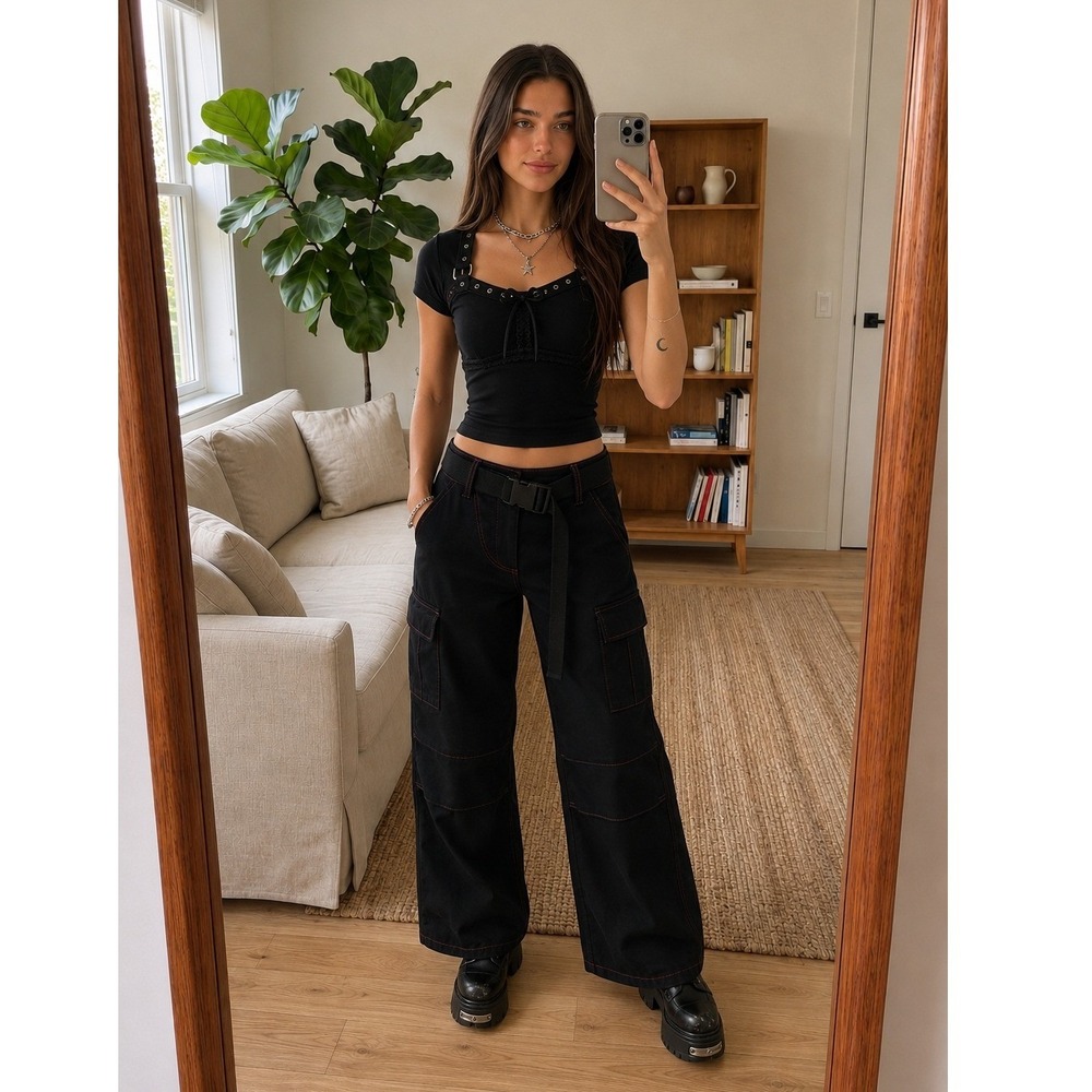 I.AM.GIA Womens Baggy Cargo Pants Size XS Black Utility Grunge Goth Rave Y2K